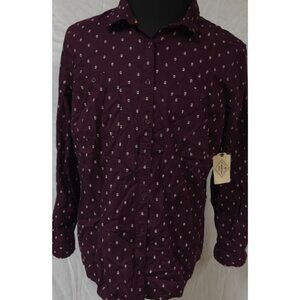 St John’s Bay Womens XXL Burgundy Tulips Floral Long Sleeve Button Up Shirt NWT